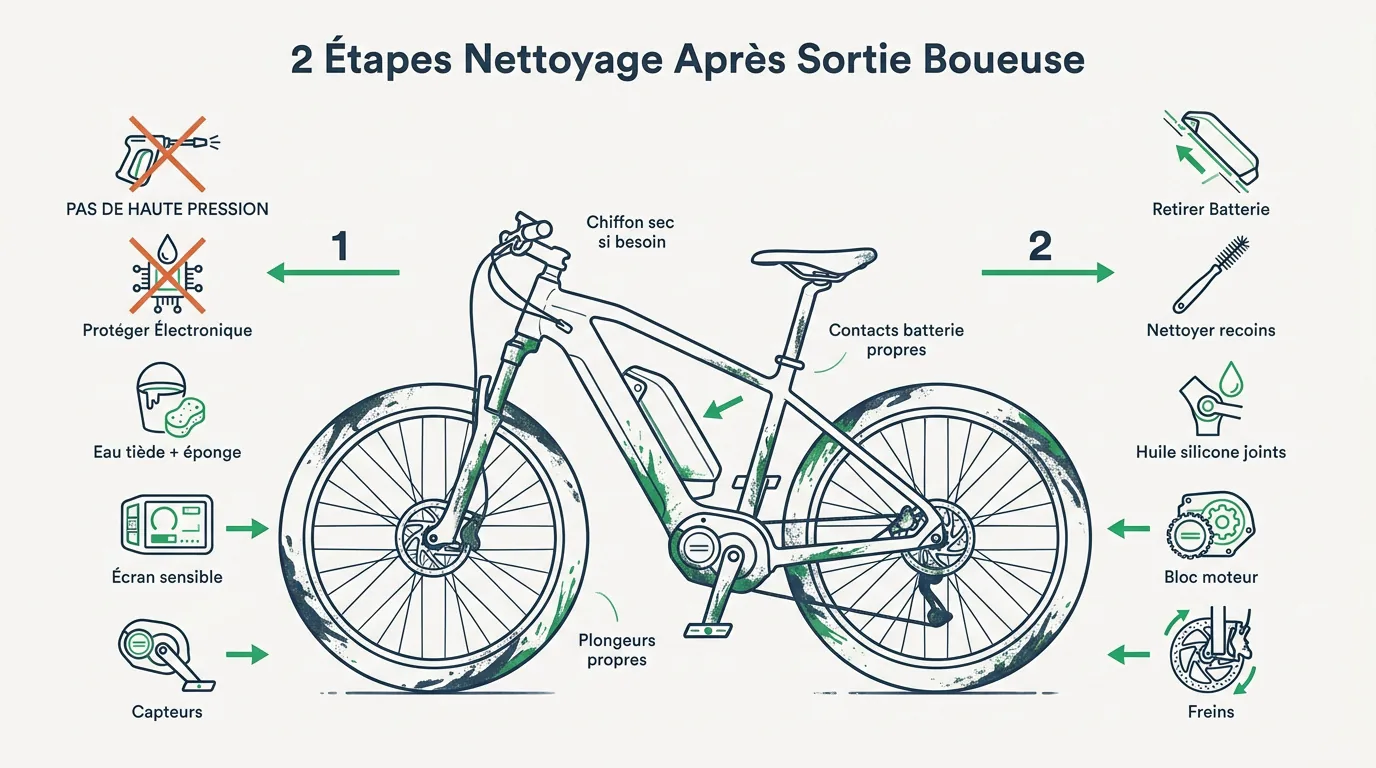 Nettoyage méticuleux d'un VTC électrique après une sortie en forêt